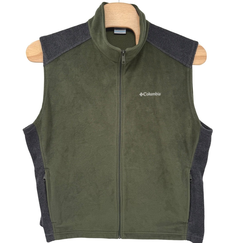 Columbia Basin Trail Fleece Vest Mens XXL Green Charcoal AM1535 Full Zip Pocket